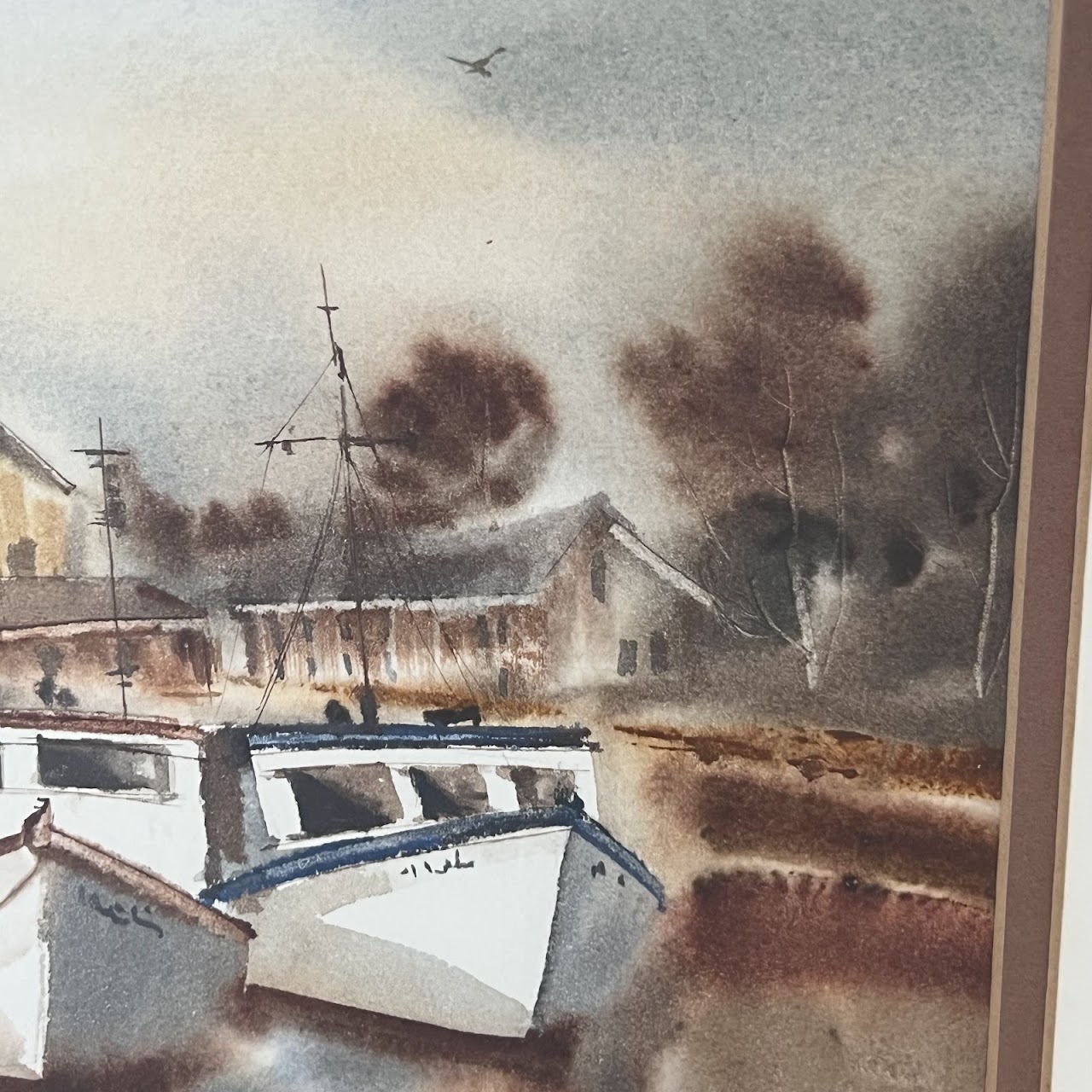 Boats at Dock Watercolor Painting