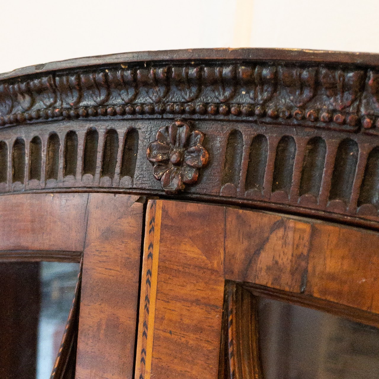 Antique Roll Front Secretary With Flame Mahogany Veneers