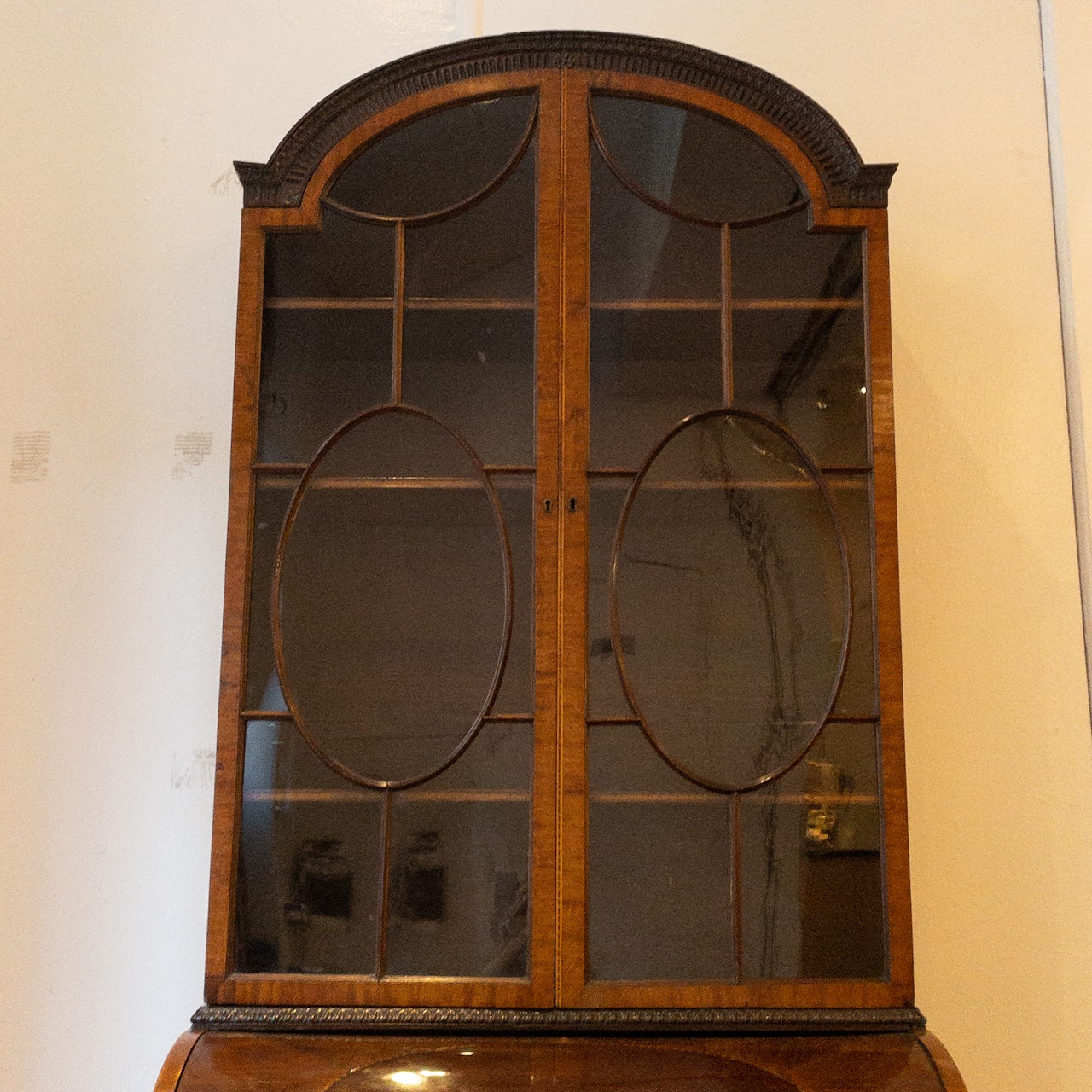 Antique Roll Front Secretary With Flame Mahogany Veneers