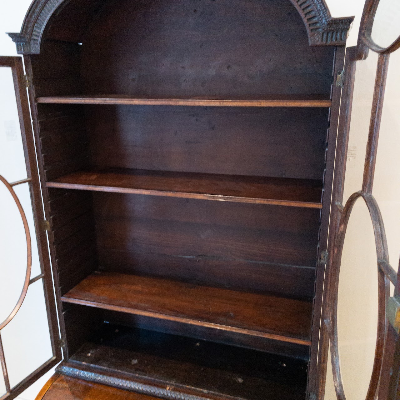 Antique Roll Front Secretary With Flame Mahogany Veneers