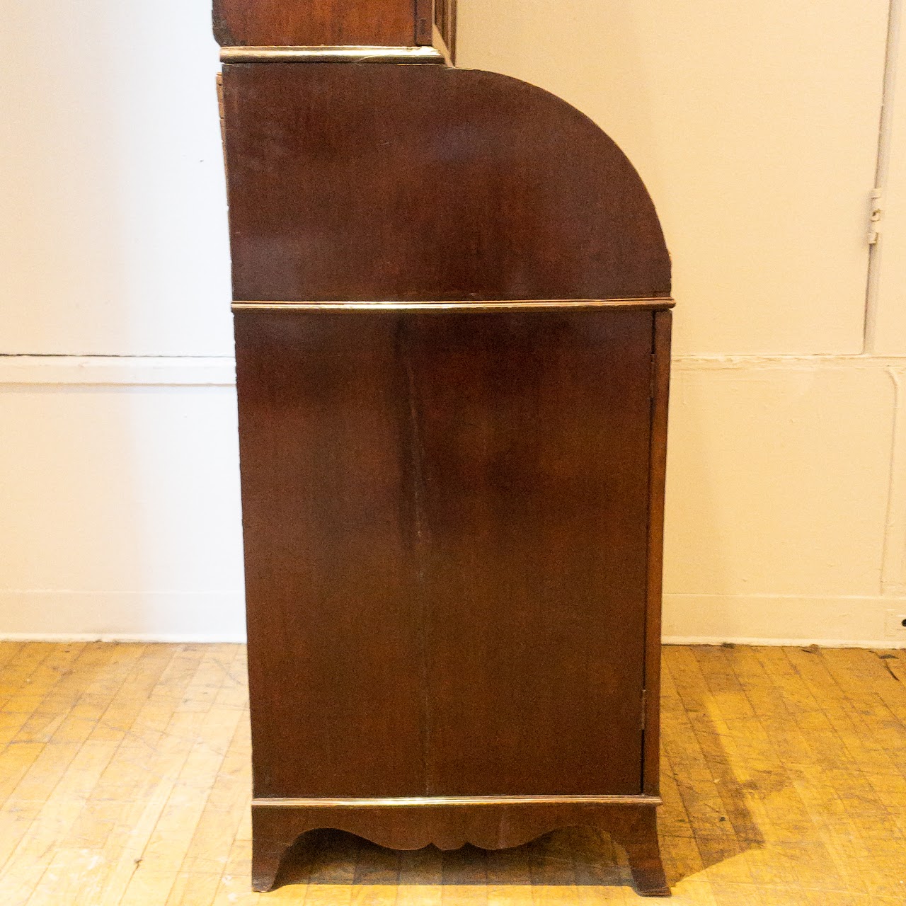 Antique Roll Front Secretary With Flame Mahogany Veneers