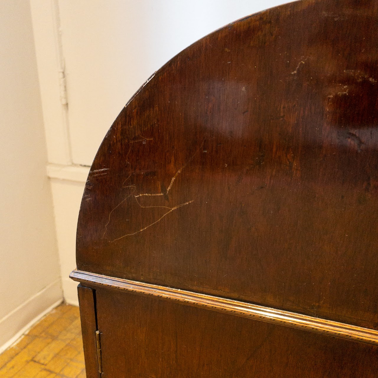 Antique Roll Front Secretary With Flame Mahogany Veneers