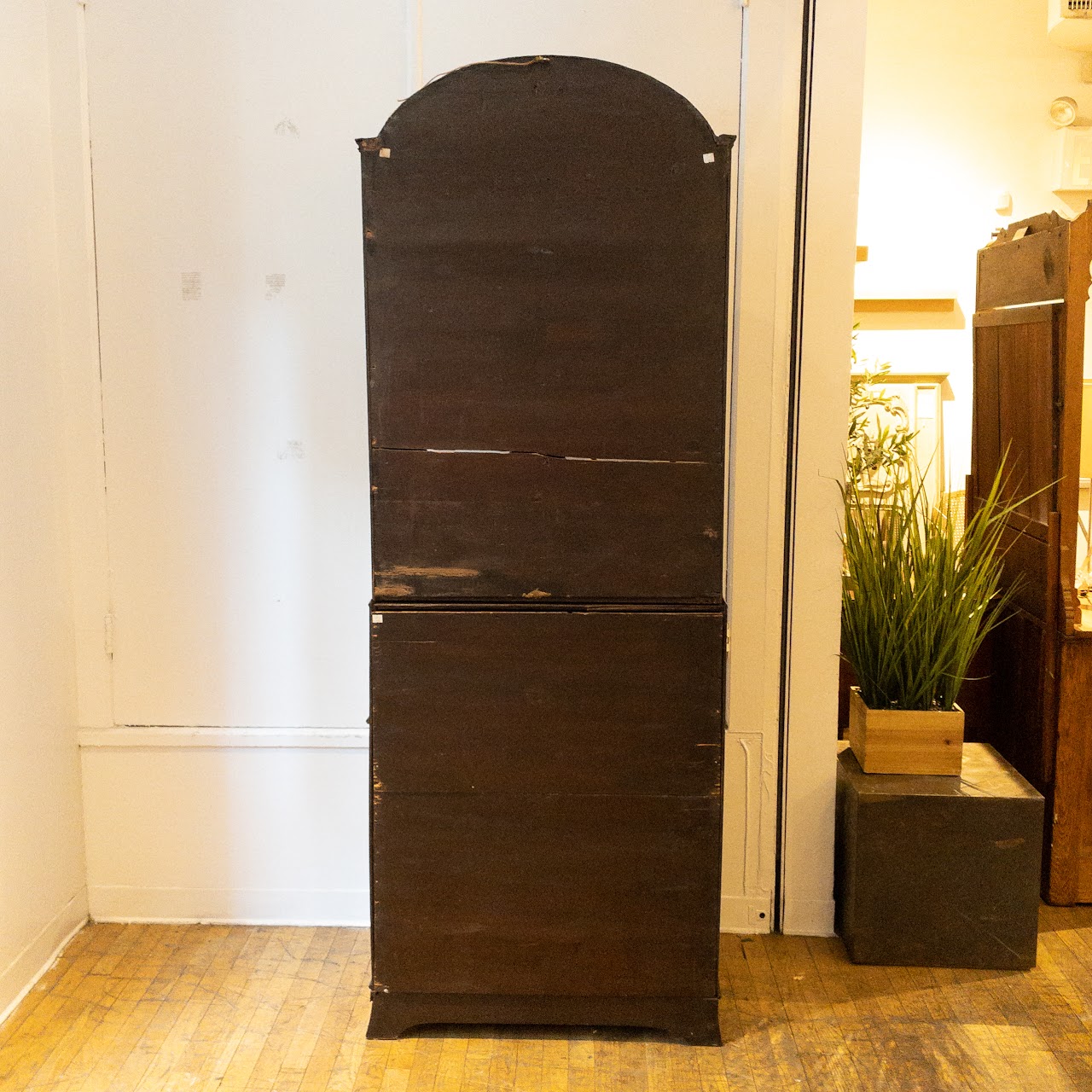 Antique Roll Front Secretary With Flame Mahogany Veneers