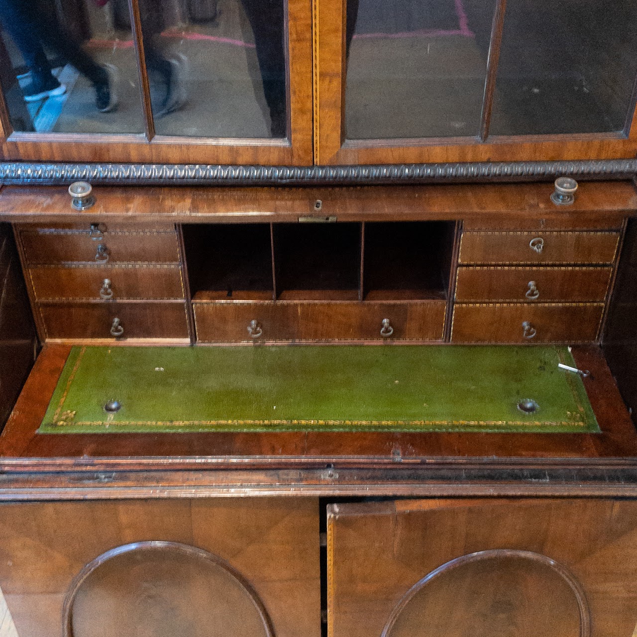 Antique Roll Front Secretary With Flame Mahogany Veneers