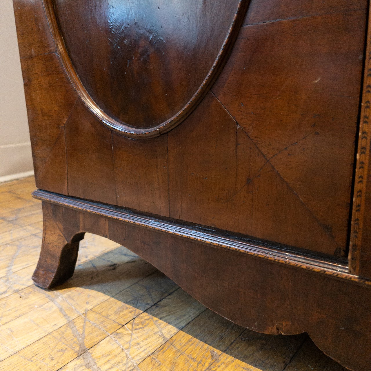 Antique Roll Front Secretary With Flame Mahogany Veneers