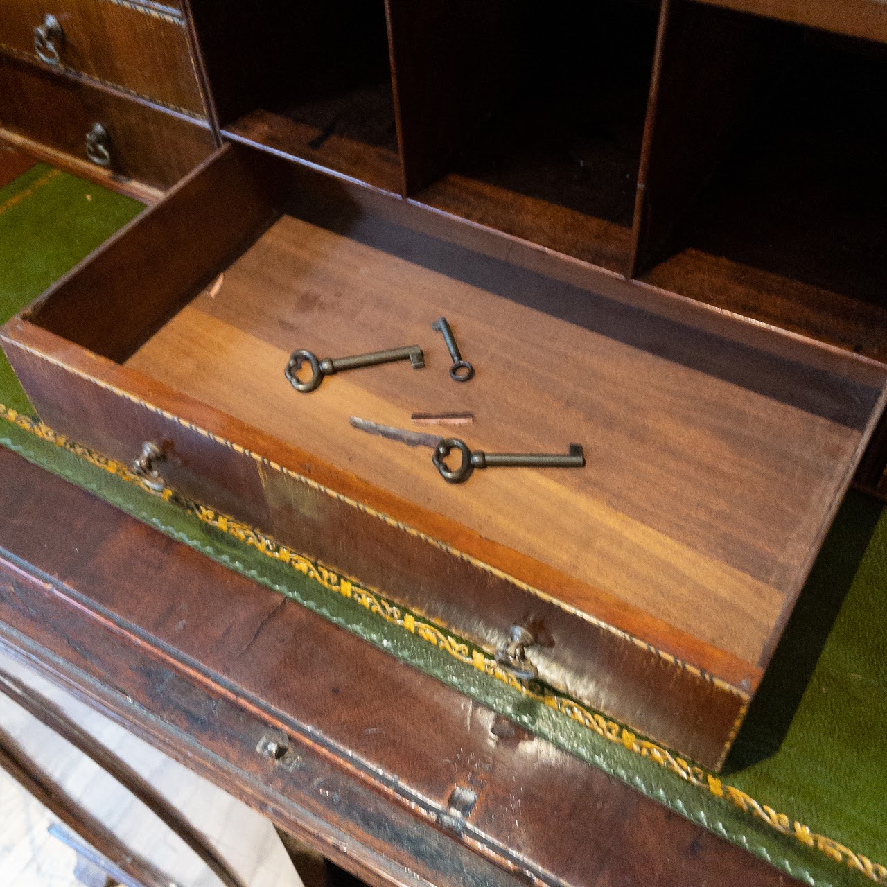 Antique Roll Front Secretary With Flame Mahogany Veneers