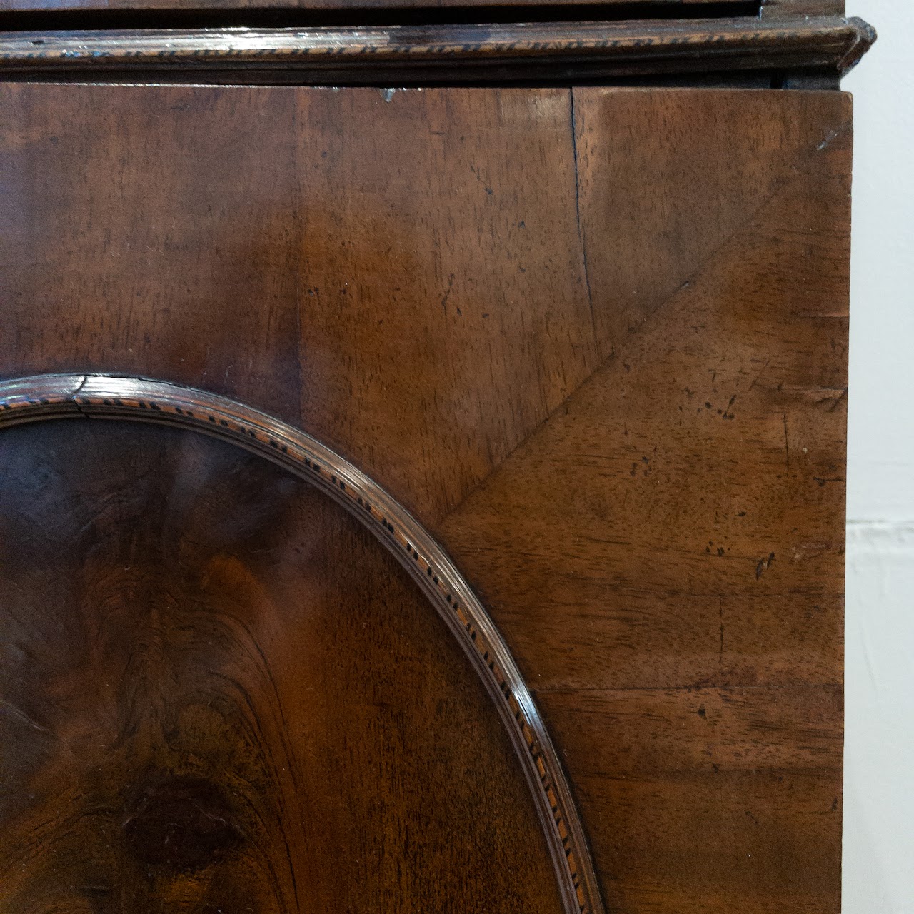 Antique Roll Front Secretary With Flame Mahogany Veneers