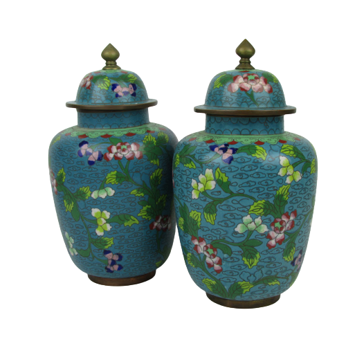 Cloisonné Lidded Jar Pair