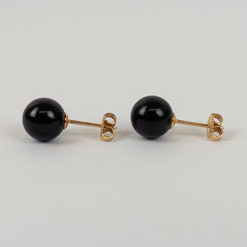 14K Gold and Obsidian Earrings