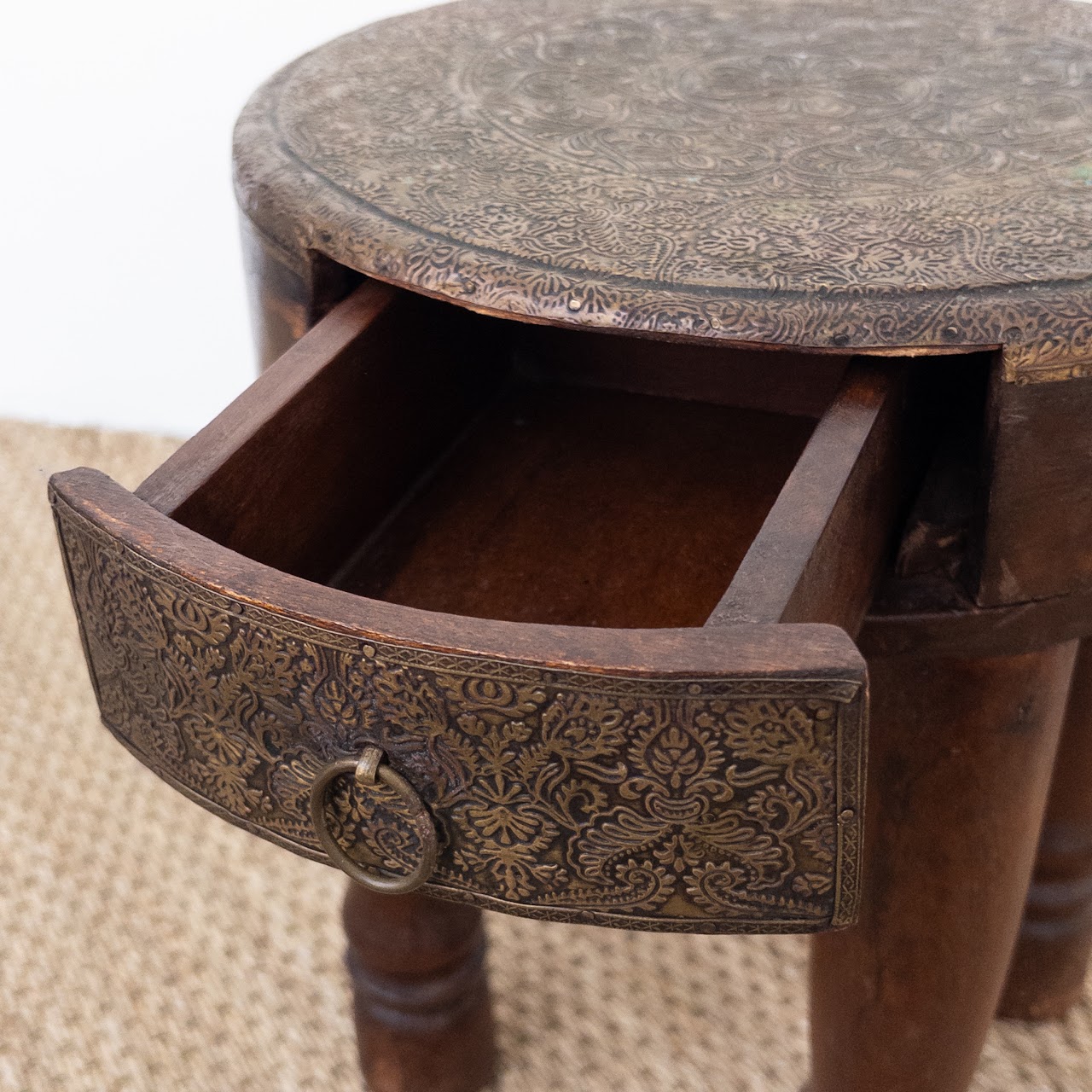 Rustic Brass Clad Accent Side Table