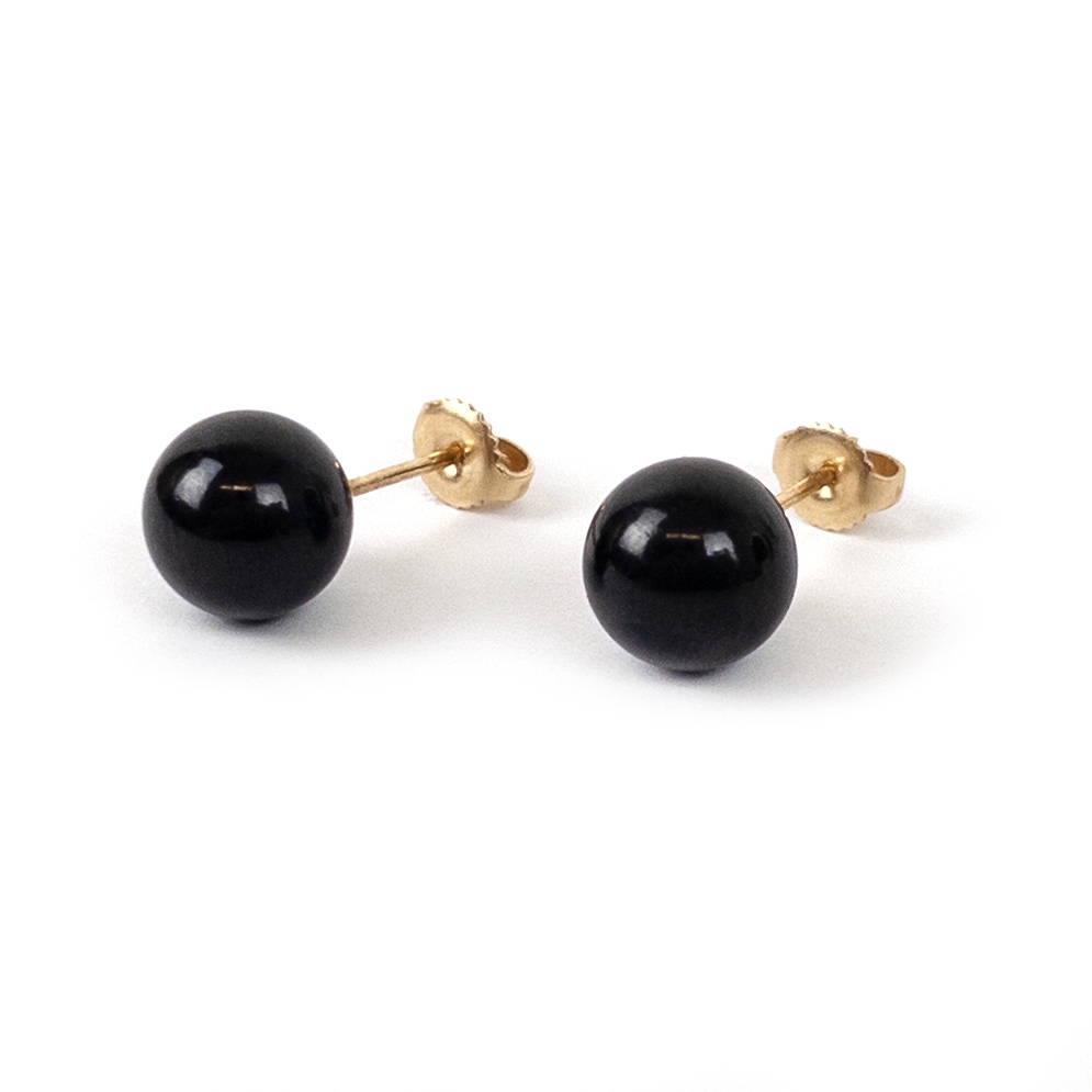 14K Gold and Obsidian Earrings