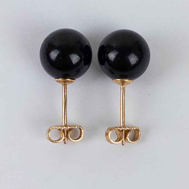 14K Gold and Obsidian Earrings