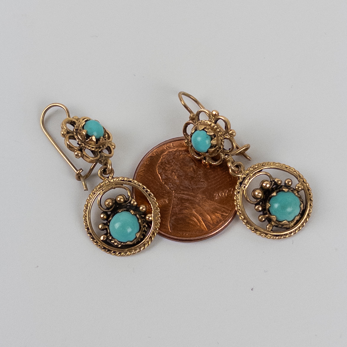 14K Gold and Turquoise Dangle Earrings