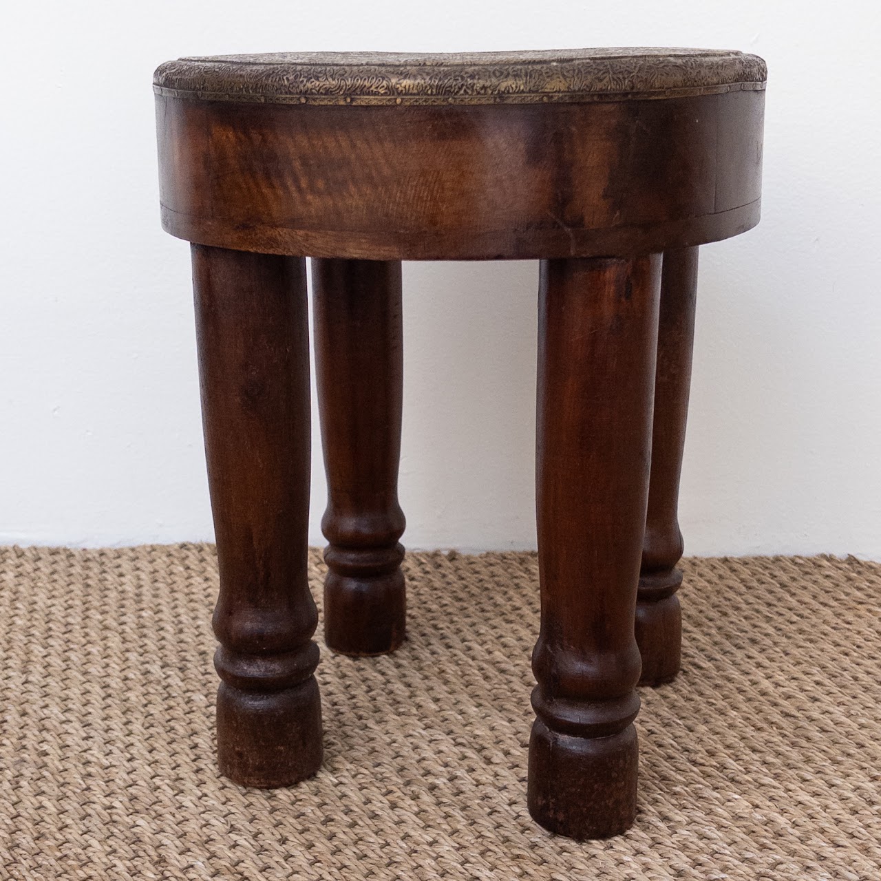 Rustic Brass Clad Accent Side Table