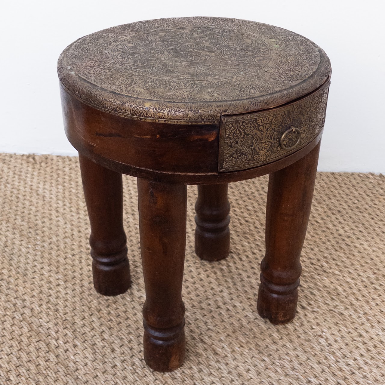 Rustic Brass Clad Accent Side Table