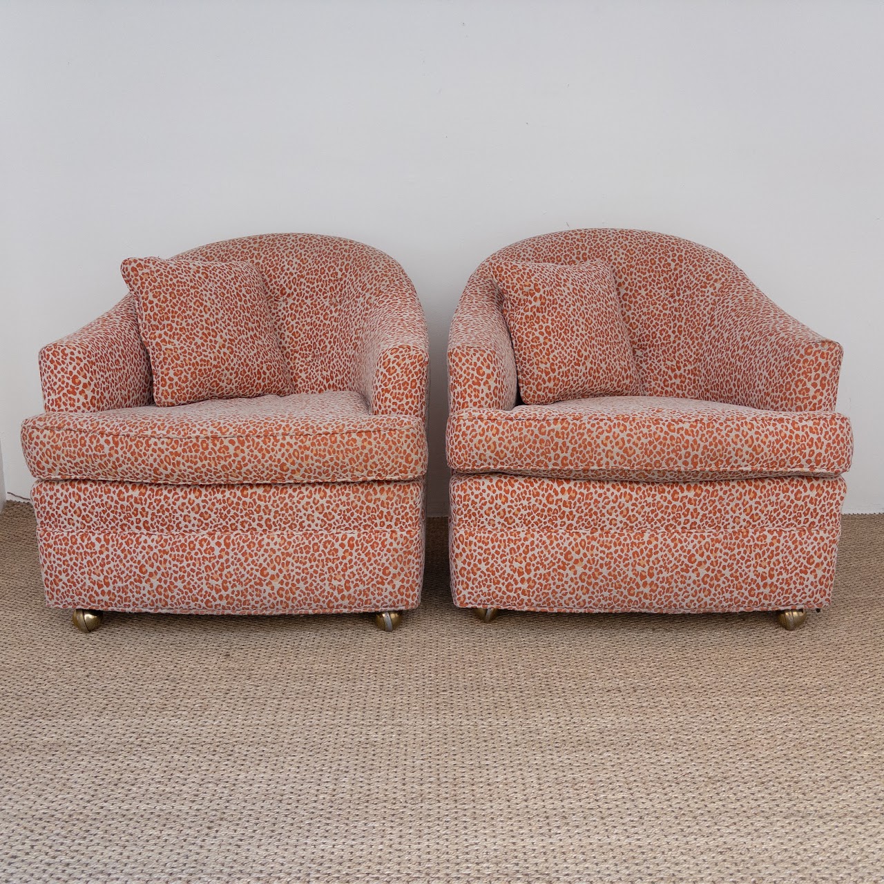 Ruben Avesyan Coral Ocelet Upholstered Barrel Back Chair Pair