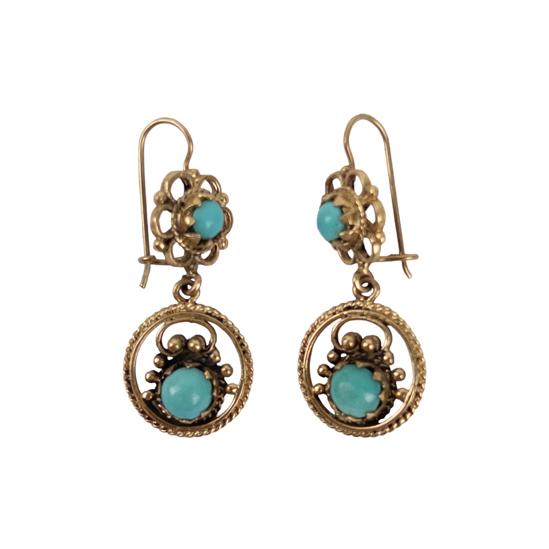 14K Gold and Turquoise Dangle Earrings