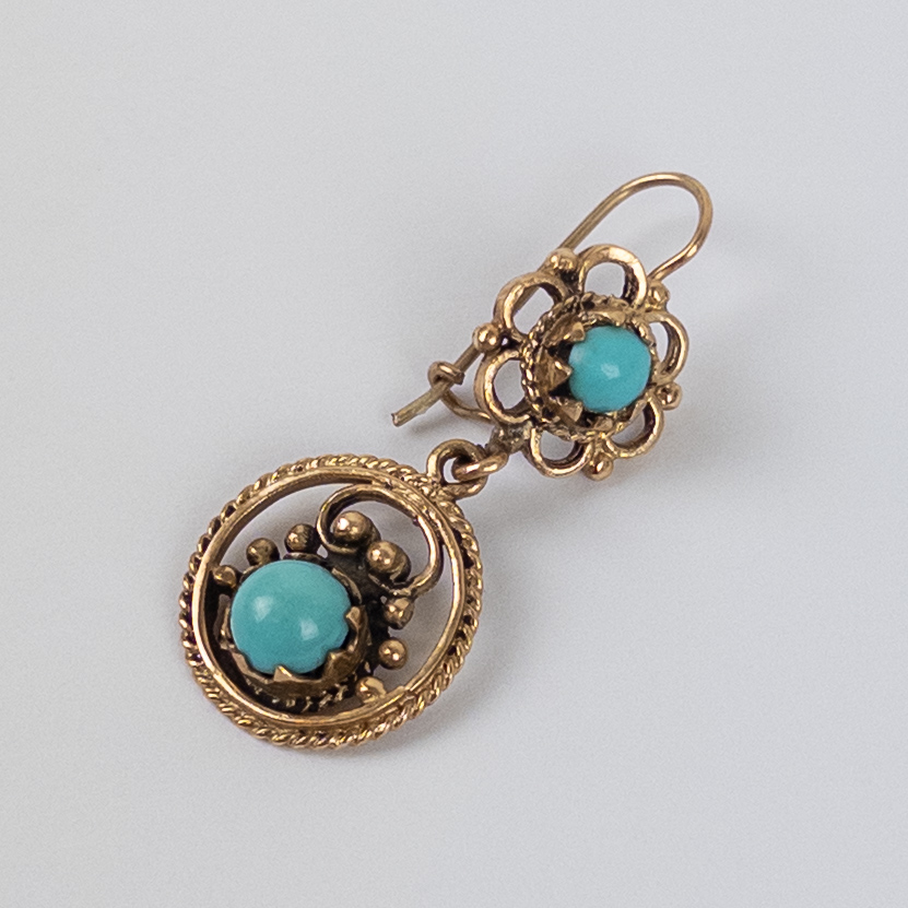 14K Gold and Turquoise Dangle Earrings