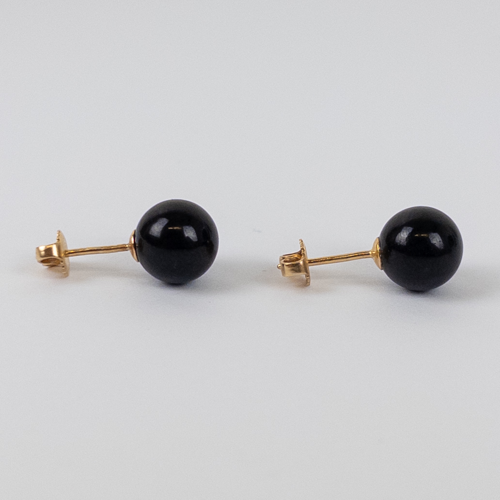 14K Gold and Obsidian Earrings