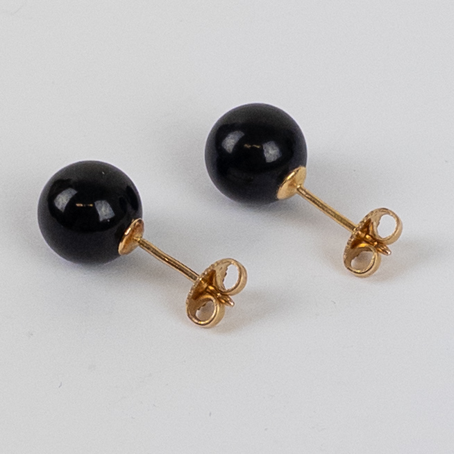 14K Gold and Obsidian Earrings