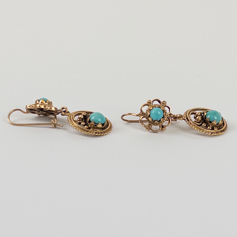 14K Gold and Turquoise Dangle Earrings