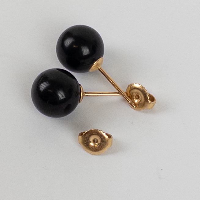 14K Gold and Obsidian Earrings