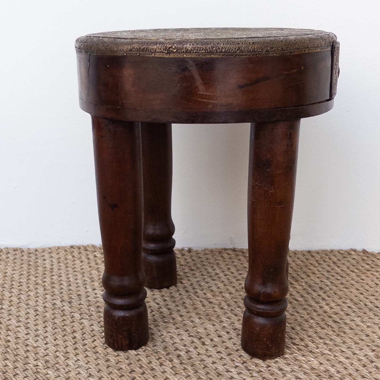 Rustic Brass Clad Accent Side Table