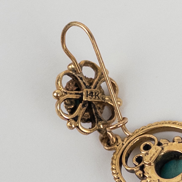 14K Gold and Turquoise Dangle Earrings