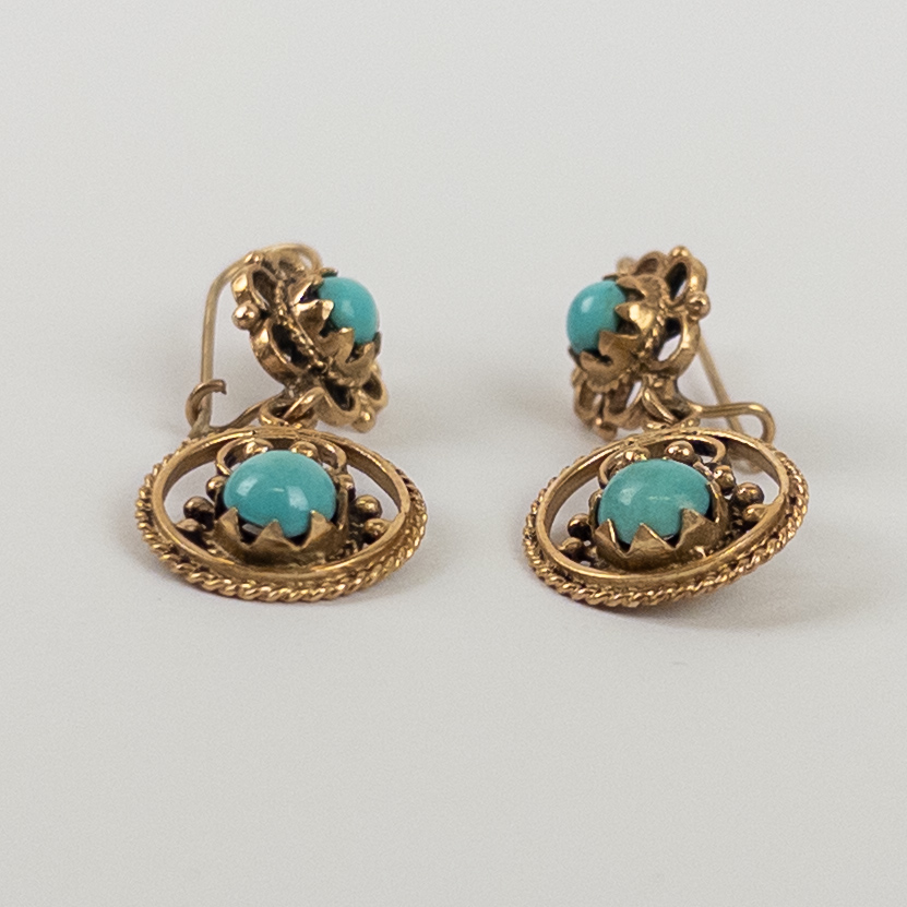 14K Gold and Turquoise Dangle Earrings