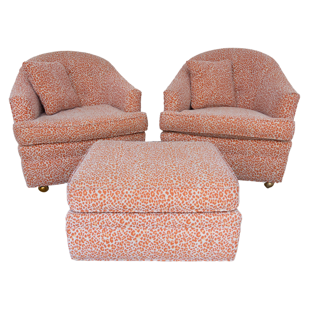 Ruben Avesyan Coral Ocelet Upholstered Barrel Back Chair Pair