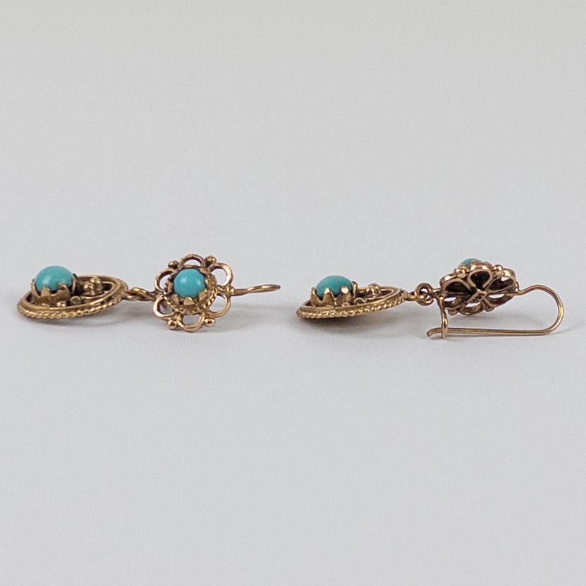 14K Gold and Turquoise Dangle Earrings