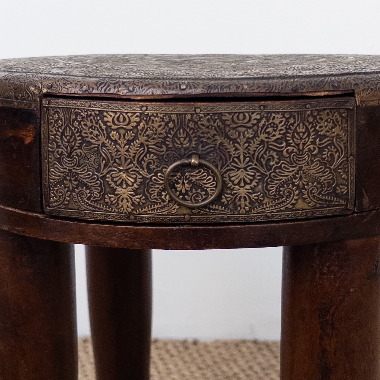 Rustic Brass Clad Accent Side Table