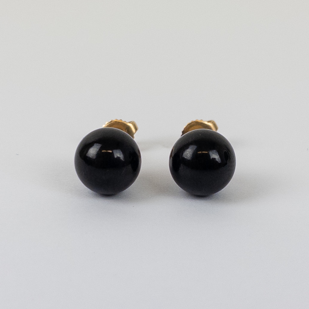 14K Gold and Obsidian Earrings