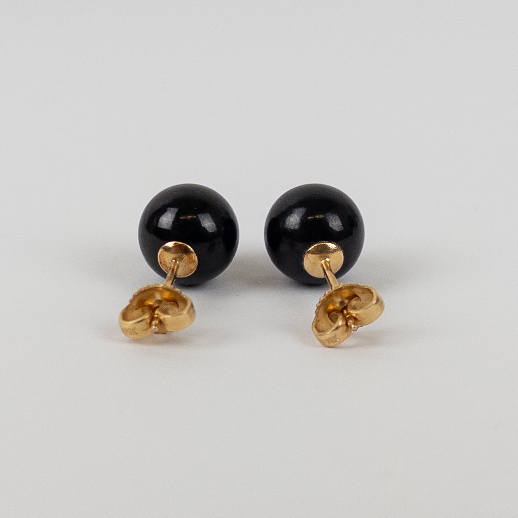 14K Gold and Obsidian Earrings