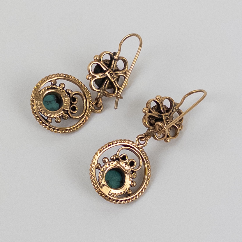 14K Gold and Turquoise Dangle Earrings