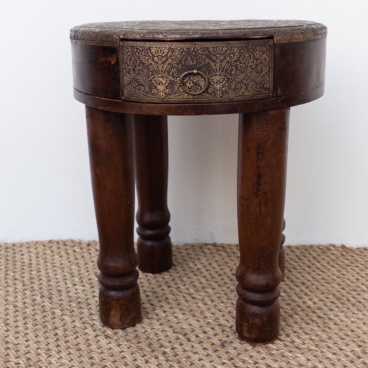 Rustic Brass Clad Accent Side Table