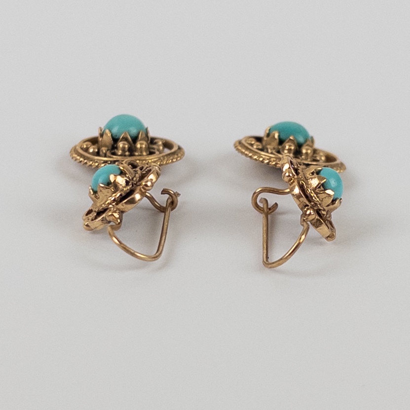 14K Gold and Turquoise Dangle Earrings