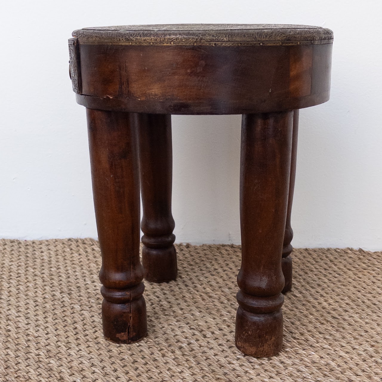 Rustic Brass Clad Accent Side Table