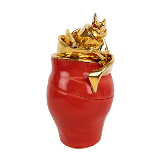 Lawrence Elle Groux Small Red Floral  Jar