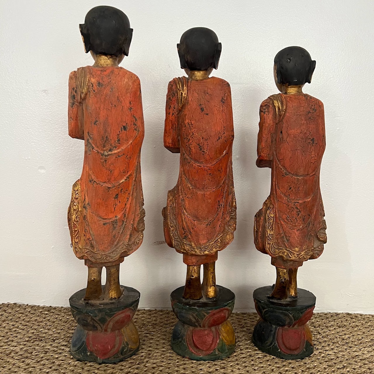 Burmese Buddhist Monk Carving Trio