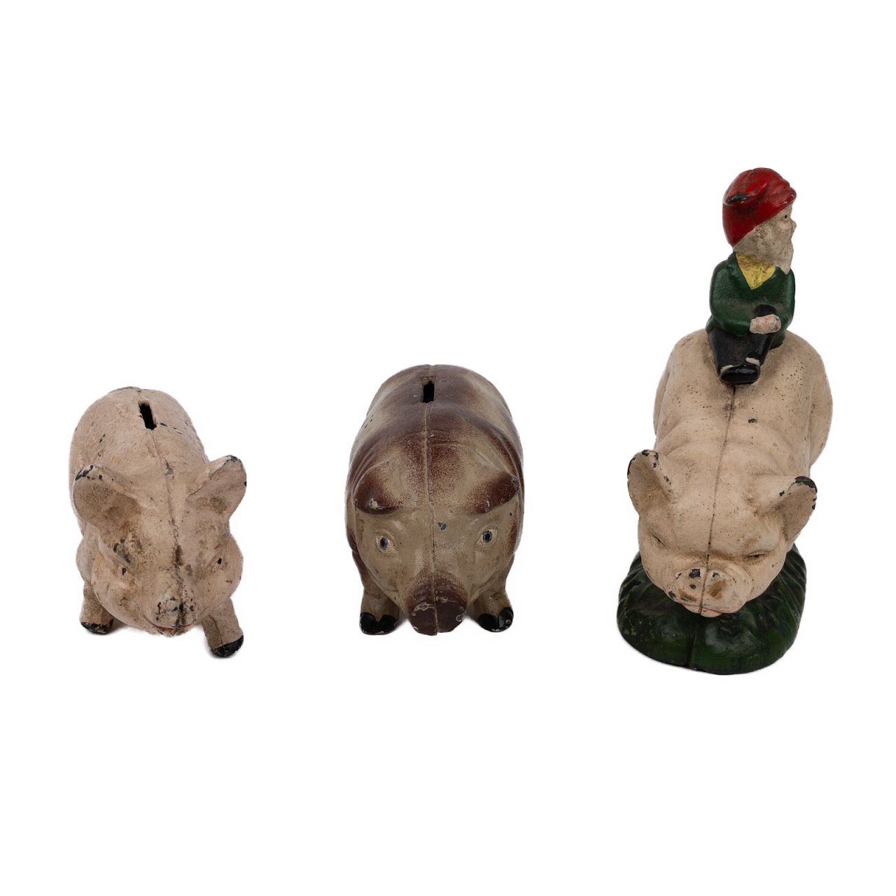 Cast Iron Pig Vintage Bank Trio