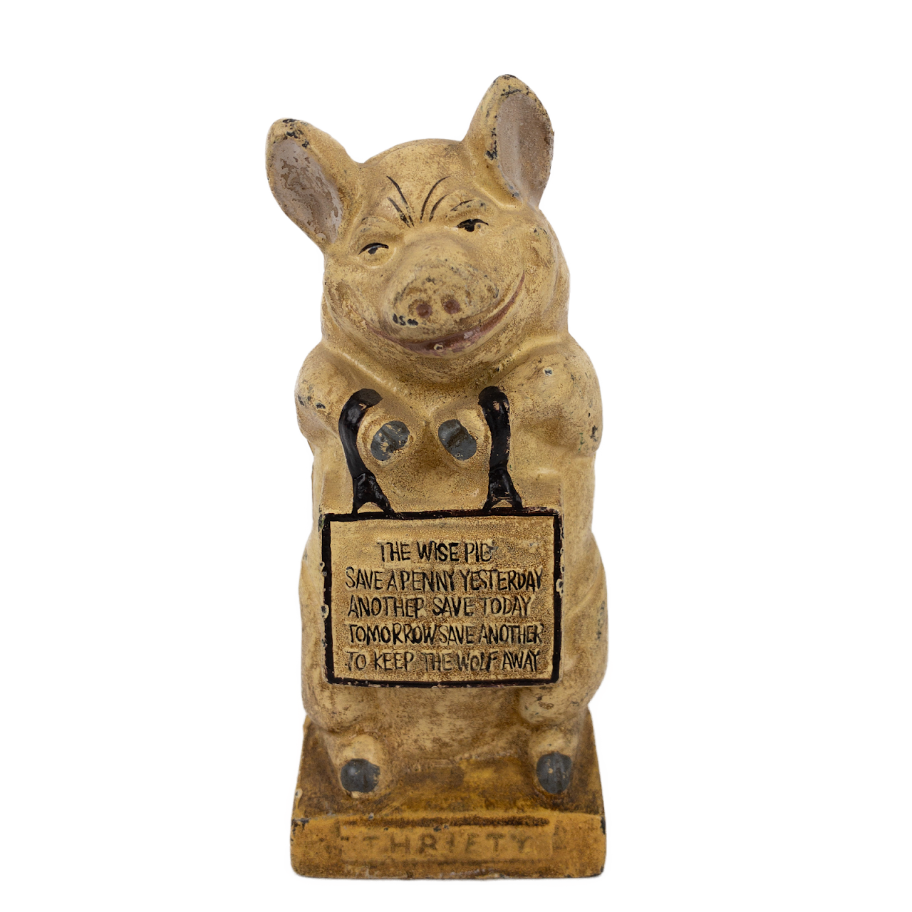 Cast Iron Thrifty The Wise Pig Vintage Bank