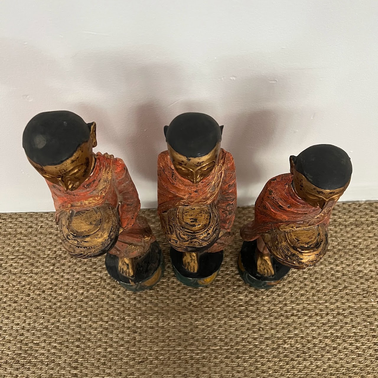 Burmese Buddhist Monk Carving Trio