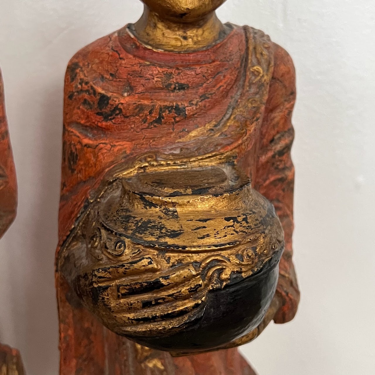 Burmese Buddhist Monk Carving Trio