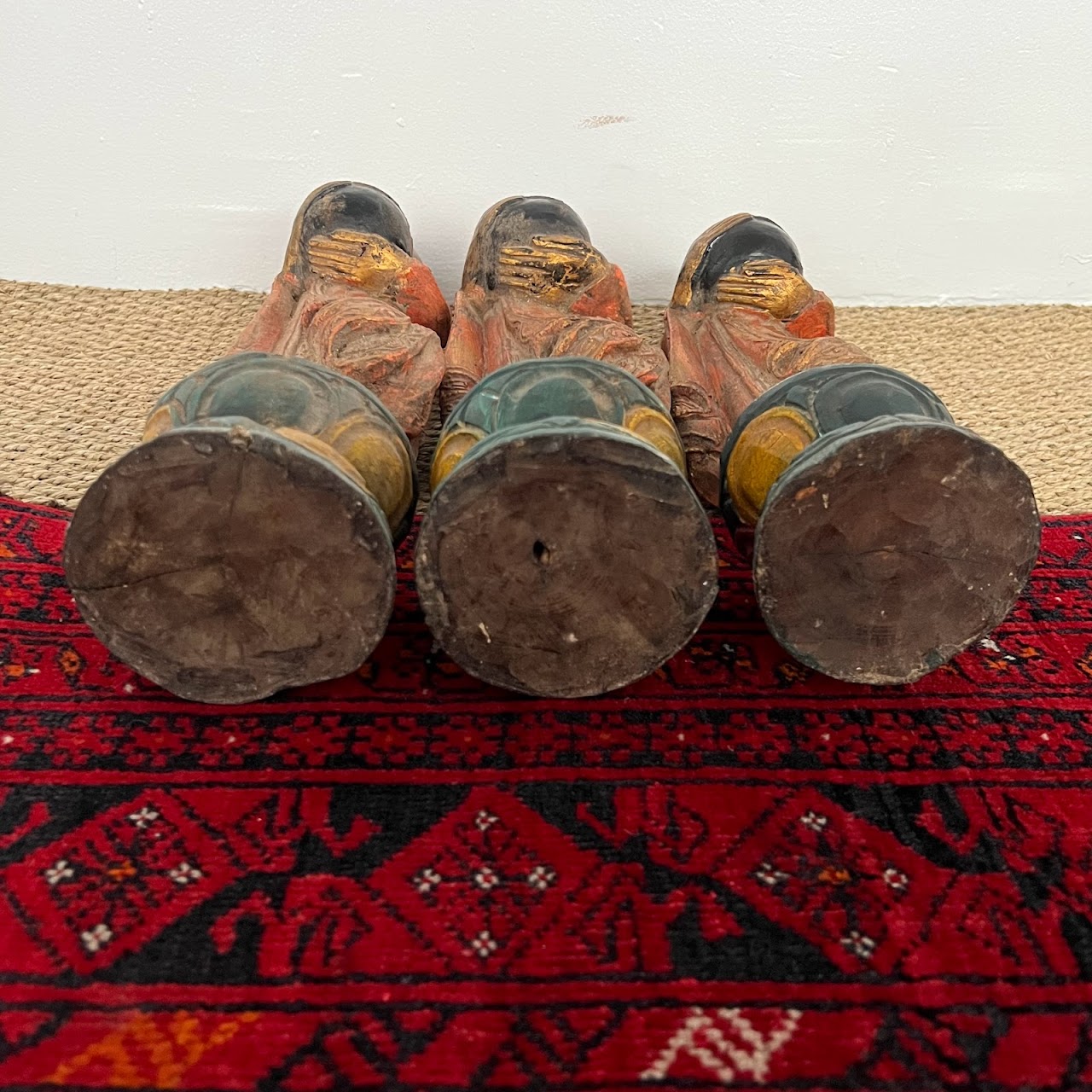 Burmese Buddhist Monk Carving Trio