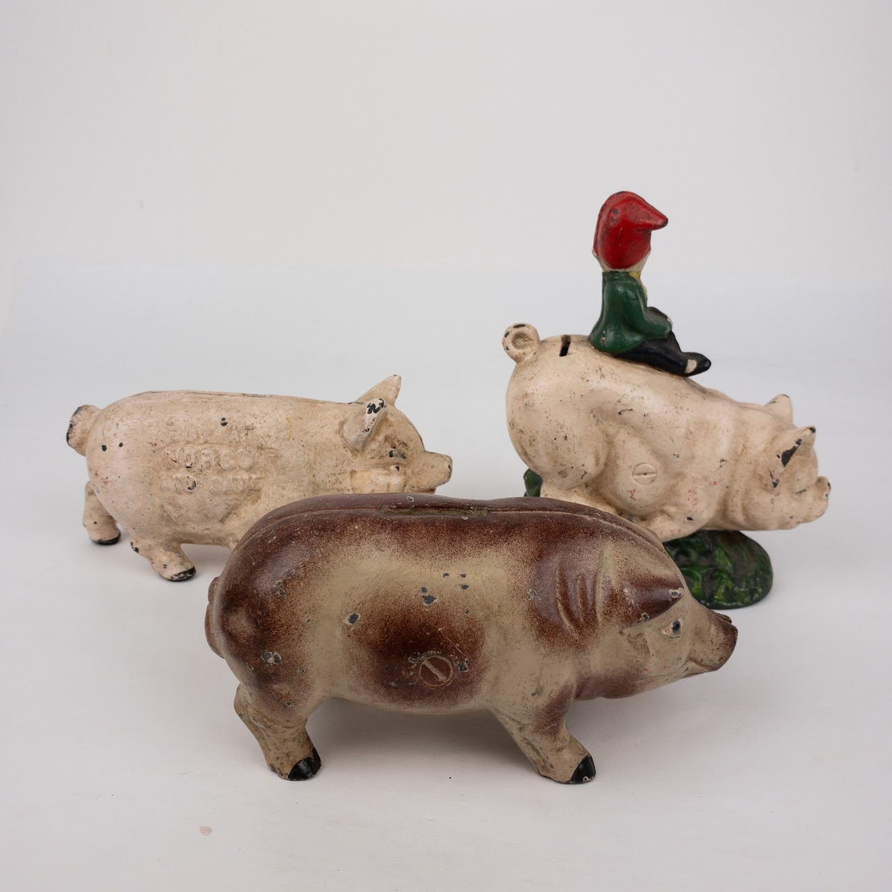 Cast Iron Pig Vintage Bank Trio