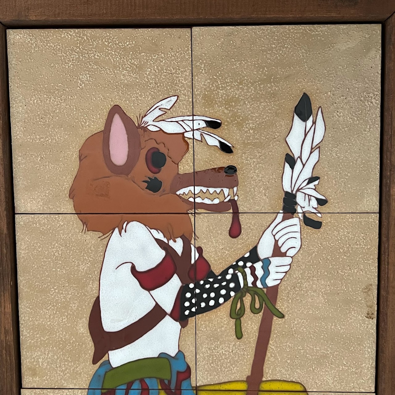 Welter Signed Wolf Kachina Ceramic Tile Wall Hanging