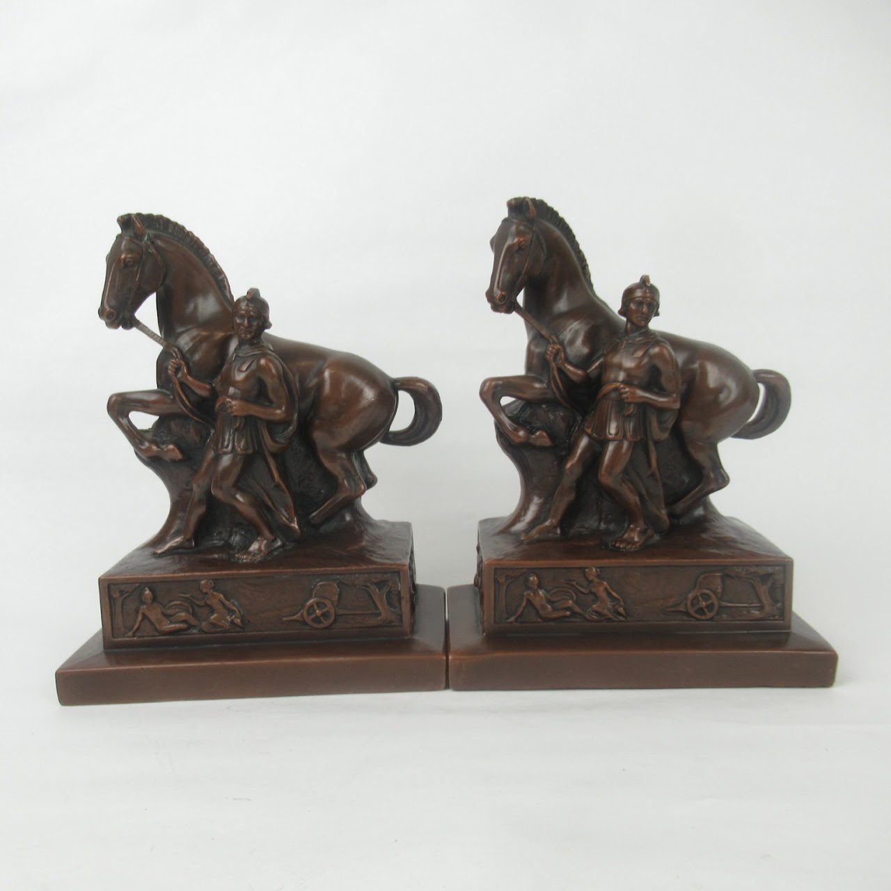 Roman Soldier & Horse Bronze Bookend Pair