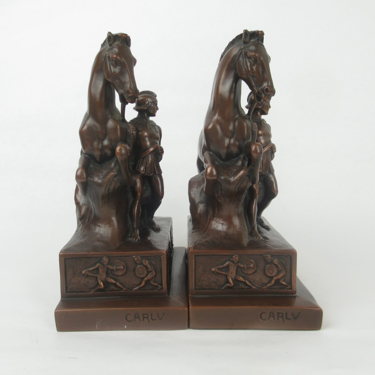 Roman Soldier & Horse Bronze Bookend Pair