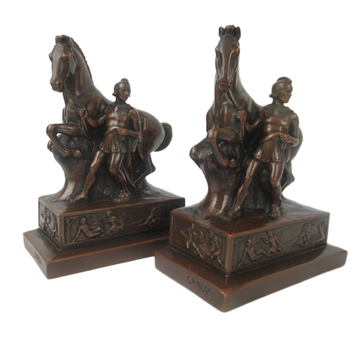 Roman Soldier & Horse Bronze Bookend Pair